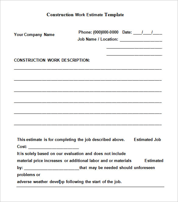 Free Work Estimate Template from www.constructiontuts.com